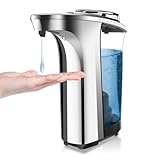 HMJIA Dispenser Sapone Automatico 500 ml Distributore Automatico di Sapone Touchless 5 Livelli di Sapone Regolabili Dispenser di Sapone con Sensore per Bagno e Cucina (Argenteo)