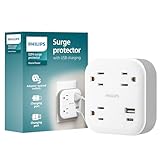 Philips EZFit SPP9393W/37 - Prolunga di sovratensione con USB, 1 USB-A, 1 USB-C, spaziatura adattatore, stazione di ricarica, 12 W, 980 joule, bianco