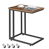 VASAGLE Tavolino da Letto con Ruote, Tavolino Mobile da Salotto, Comodino, Carrello, Soggiorno Camera da Letto, Struttura in Acciaio, Montaggio Facile, Marrone Vintage e Nero LNT50X
