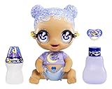 Glitter Babyz MGA'S SELENA STARGAZER - Bambola con 3 cambi di colore, capelli viola glitterati, vestito con luna e stelle, accessori, biberon e ciuccio - Età: 3+ anni