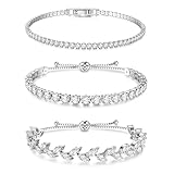 Dochais 3 Pezzi Set Tennis Bracciale Donna Argento, Braccialetto Tennis Zirconi, Braccialetti Diamond, Bracciale Strass Donna per Donne Ragazze Regalo
