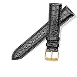 Chlikeyi Cinturini per cinturino in vera pelle di coccodrillo in pelle di coccodrillo per cinturino da 16-24 mm Installazione rapida, black gold, 18 mm