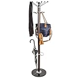 BAKAJI Attaccapanni Appendiabiti di Design a Piantana da Terra in Metallo con 16 Ganci Appendi Abiti Base in Marmo Dimensione 38 x 38 x 180 cm (Marrone)