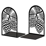 Peacoblue Fermalibri in metallo per mensole, arredamento moderno, robusto, fermate di libri 1 paio (pigne)