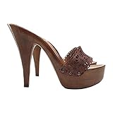 Kiara Shoes Zoccoli con Tacco Alto & Fascia Laserata - K913401-MARRONE (Marrone, Numeric_38)