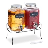 Relaxdays 2 Dispenser in Vetro per Bevande da 4 L, Erogatore con Rubinetto e Supporto, Distributore Acqua e Limonate