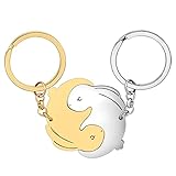 DALANE Valentines Acciaio Inox Carino Coppie Coniglio Portachiavi Animali Domestici Gioielli per le Donne Ragazze Regali Portafoglio Anello Chiave (Placcato Oro 18K+Argento)