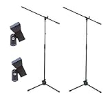 PROEL RSM180 - Coppia aste per microfono a giraffa + PROEL APM30 pinze porta microfono, Nero - Bundle (RSM180 x 2 + APM30 x 2)