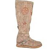 Stivali Donna Indianini Tortora al Ginocchio con Frange Zeppa Interna 5 cm e Stemma Scamosciati Alti Moda (39 EU)