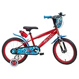 albri, bicicletta scudo anteriore, borraccia e stabilizzatori laterali di Spiderman misura 14 pollici Unisex bambini, rosso, piccola