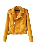 Giubbotto di Similpelle Chiodo Donna Giacca da Motociclista Pu Pelle Cappotto Zip Sottile Giallo XS