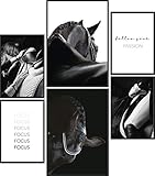 Papierschmiede® Mood Poster Set Stampe da Parete « Sport Equestre » con cornici in legno (nero), Quadri moderni per Soggiorno e Camera da Letto, 2x A4 e 4x A5, cavallo equitazione Ippica fantino