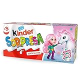 Kinder Sorpresa Lei - Set di 3 Uova di Cioccolato al Latte con Sorpresa, Ogni Uovo Contiene un Gioco Unico Unicorns, Senza Glutine, Snack Dolce Ideale per Merenda, Confezione da 60 gr