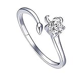 Onefeart Placcato in Oro Bianco Donne Uomini Squillare Il Giro Zirconi Cubici Dodici costellazioni Elegante Moderna Stile Fidanzamento Squillare Toro