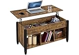 Yaheetech Tavolino da Caffè Sollevabile da Salotto Tavolo Elevabile per Soggiorno Mobile da Soggiorno con Scomparti Gambe in Legno Massello 104 x 49,5 x 49-62 cm