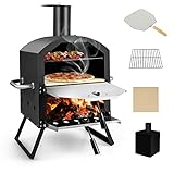 COSTWAY Forno per Pizza da Esterno, Forno a Legna per Pizza con Gambe Pieghevoli, 2 Strati, Pietra per pizza, Pala per Pizza, Copertura Impermeabile, per Picnic, Festa e Campeggio (Modello 6)