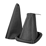 Cuffia cambio e Freno a mano compatibile con Opel Corsa C 2000-2006 - nero grigio - vera pelle - leva cambio manuale - (A104-8)