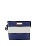 Argento e dintorni Borsa da mare spiaggia blu bianca Alex e Max in poliestere e cotone, manici in pelle, cerniera e tasche interne