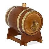 Relaxdays Botte per Liquori, Mini Barile in Legno da 1,2 L, con Rubinetto e Supporto, per Whisky, Vino, Marrone Scuro