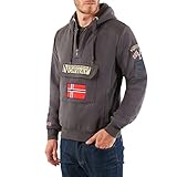 Geographical Norway GYMCLASS Men - Felpa Lunghe con Cappuccio Uomo - Incappucciati Shirt Resistenza Uomo - Grandi Maniche Caldo Pullover Uomini Casual (Grigio Scuro M)