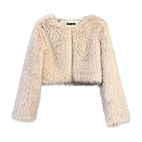 Cappotto lungo da donna in finta pelliccia maniche lunghe caldo inverno giacca stile casual sportiva leggera morbida vestibilità comoda autunno abbigliamento esterno moda (Beige, M)