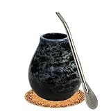 Gaucho Yerba Mate-Tee Kalebasse Set ●Mate tazza da tè Marmol Blue 350 ml ● Tazza in ceramica ● Cannuccia Bombilla in acciaio inox 19 cm ● Bicchiere da tè con cannuccia ● Tappi in sughero