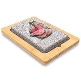 Nutrichef Griglia in Pietra da Tavolo per Carne e Verdura, Temperatura Regolabile Fino a 280°C, Manici Antiscivolo e Controllo Temperatura