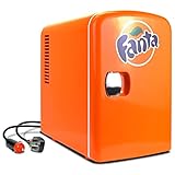 Coca Cola Fanta Portable 6 Can Thermoelectric Mini Fridge Cooler/Warmer, 4 L/4.2 Quarts Capacity, 12V DC/110V AC Plugs Included Great for Home, Car, Skincare, Cosmetics, Medication, ETL Listed