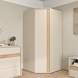Forte WEXLIN - Armadio angolare 90 95, moderno con porta armadio, camera dei bambini e dei ragazzi, cashmere, beige, decorazione in legno di quercia, 92,2 cm di larghezza x 193,7 cm di altezza x 92,2