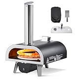VEVOR Forno per Pizza da Eterno 304,8 mm, Forno a Legna a Pellet con Termometro e Rotazione Elettrica, Macchina per Pizza Portatile per Campeggio, Pietra, Borsa per il Trasporto, Pala