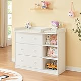 [en.casa] Cassettiera con Piano Fasciatoio Rimovibile Scaffale per la Cura del Bambino Neonato con 3 Cassetti e 3 Scomparti Aperti per Cameretta 93 x 110 x 55 cm - Bianco