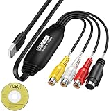 Scheda Acquisizione Video USB 2.0 Convertitore VHS in Digitale Video Grabber per RCA a USB, Convertire VHS VCR Hi8 DVD a Digitale Modifica per PC, TV, lettore a Nastro, Videocamera