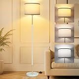 OUTON Lampada da Terra Salotto, 3 Temperature di Colore con E27 Lampadina & Interruttore a Pedale, Lampada da Lettura LED con Paralume in Lino, Design Vintage per Camera da Letto e Ufficio (Turchese)