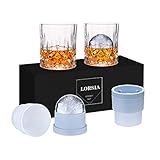 Set di 4 bicchieri da whisky (2 bicchieri di cristallo, 2 stampi grandi per sfere di ghiaccio) in confezione regalo, bicchieri da whisky da 300 ml, per scotch, cocktail, rum, cognac, vodka, liquori,