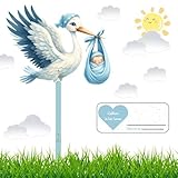 Set di cicogna a sonagli per la nascita del bambino, altezza 83 cm, grande carina cicogna a sonagli in legno per bambini, stampa su entrambi i lati, cicogna di nascita con asta in legno + targhetta