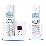 ALCATEL F530 Voice Duo - Telefono fisso cordless DECT con segreteria - Grande display retroilluminato - Vivavoce - Funzione blocco chiamate - 2 tasti di memoria diretta - 2 portatili - Bianco/Blu