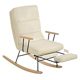 SONGMICS HOME Poltrona a Dondolo, Gambe in Legno di Hevea, Sedia a Dondolo, Schienale Regolabile a 4 Posizioni, Portata Massima 160 kg, Camera da Letto Soggiorno, Marrone Cammello LYY016LJ01