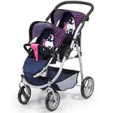 Bayer Design 26554AA Passeggino Gemellare per Bambole, Regolabile e Pieghevole, Blu/Rosa, Unicorno
