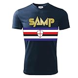 Zena Sportswear T-Shirt Blucerchiati Personalizzabile | Dry Fit | Elasticizzato e Traspirante | Made in Italy | Squadre Calcio | Italia Samp San Giorgio (IT, Testo, L, Regular, Regular, Blu Navy)