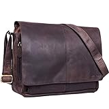 STILORD 'Alex' Borsa da studente in pelle per l'università ufficio lavoro Grande borsa a tracolla vintage Messenger Cartella in cuoio, Colore:marrone scuro - pallido