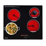 Topwish piano cottura vetroceramica, piano vetroceramica 4 fuochi, piano cottura elettrico, con 9 livelli, blocco di sicurezza, indicatore superficie calda, 6000W