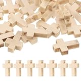 OUDQFCJ 100 Pcs piccoli ciondoli croce in legno con foro per creazione di gioielli collane e portachiavi fai da te accessori 15x22mm