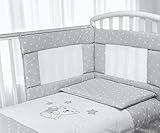 Babysanity- Set Paracolpi Lettino Alta Traspirabilità Piumino Copripiumino Sfoderabile Federa 100% Cotone Made in Italy (Piccole Stelle Grigio)
