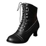 pvucpot Stivaletti Tacco Basso Donna Vittoriani Vintage Punk Gotici con Gambo Corto Stivali in Pelle a Punta PU Ankle Boots con Zip con Lacci Stivali per Costumi da Festa