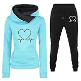 Donna Tuta Sportiva Set Stampa Forma di Cuore Maniche Lunghe Felpa con Cappuccio e Jogging Pantaloni Autunno Invernale Abbigliamento Cotone Elegante Fitness Completo Sportivo Tuta Ginnastica 2 Pezzi