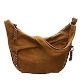 XYNM Borse Borsa per Messenger di Crossbody in Pelle Scamosciata Cambio retrò Donne con Spalla Grande capacità Borsetta Hobo-marrone-40x24x5cm