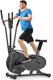 Neezee Ellittiche Per La Casa - 2 IN 1 Cyclette Per Cross Trainer Con Sedile, Monitor LCD Intelligente, Resistenza Regolabile, Allenamento Migliorato Per Tutto Il Corpo, Fino a 120 KG (Nero)
