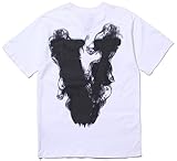 Silver Basic Uomo Rapper T-Shirt Smoke V Lettera Gotico Stampata Sciolto Maglietta in 100% Cotone Unisex Tee S,Bianco-1
