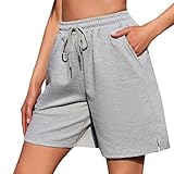 Jezonga Pantaloncini Estivi Donna Pantaloncini Tuta Sportivi Pantaloni Corti Cotone Shorts con Tasche Coulisse Larghi Jogging Grigio M