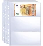 Confezione da 30 Custodie per Banconote a 180 Tasche a 11 Fori, Pagina di Ricarica per Album, Fogli di Valuta a Doppia Faccia con 3 Tasche per la Raccolta di Euro, Contanti Cartamoneta